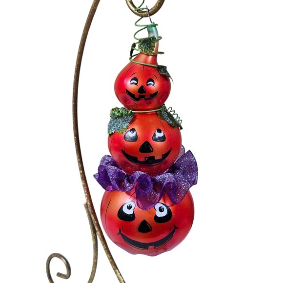 Moda Di Italia Other - Halloween PUMPKIN Blown Glass Jack-O-Lantern Christmas ORNAMENT  Moda Di Italia